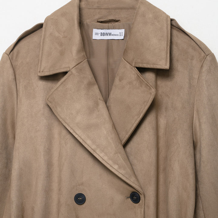Ladies trench coat in velour leather look double-breasted with waist belt Amarae