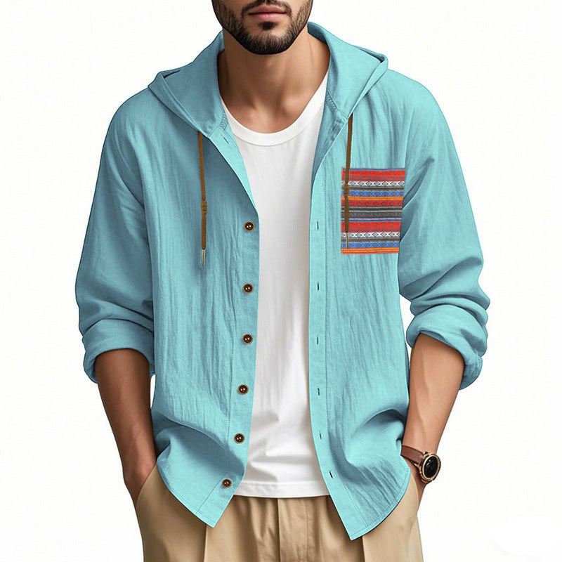 Casual hooded jacket for men with colorful pattern and practical buttons Lune London