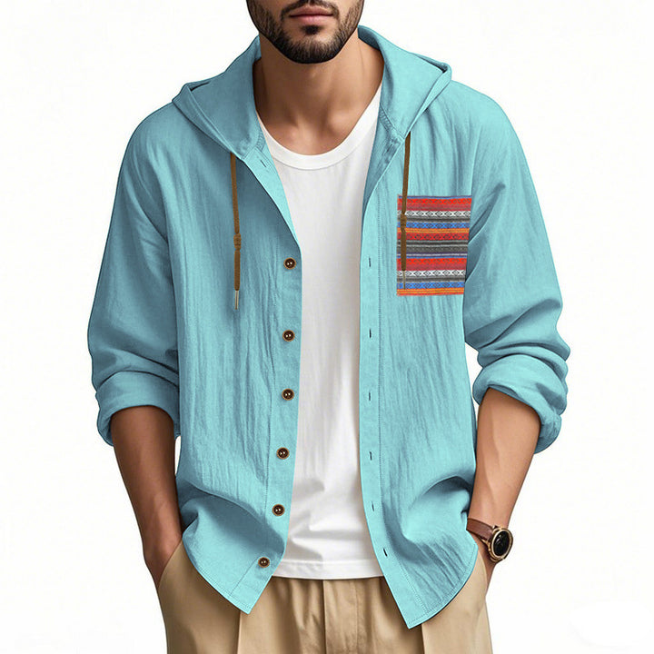 Casual hooded jacket for men with colorful pattern and practical buttons Lune London
