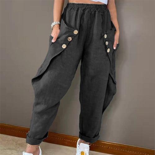 Women Casual Chino Pants with Button-Adorned Pockets Amarae