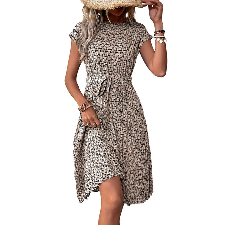 Mid-length floral print dress for women with adjustable waist drawstring Lune London