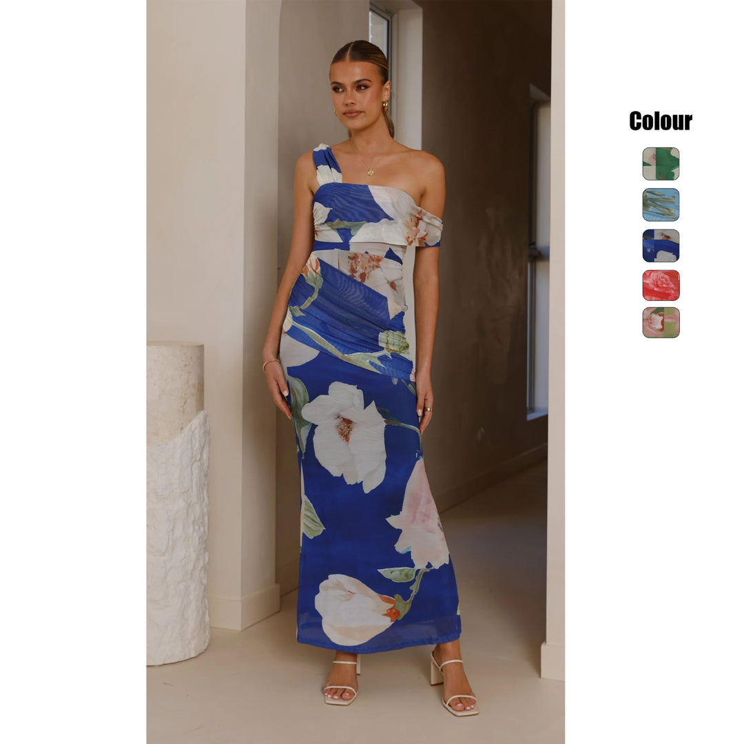 Women's wrap maxi dress with floral pattern and elegant chiffon fabric