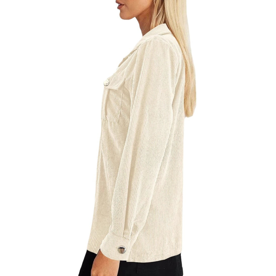 Shirt jacket women in fine structured fabric with applied pockets and snap button closure Lune London