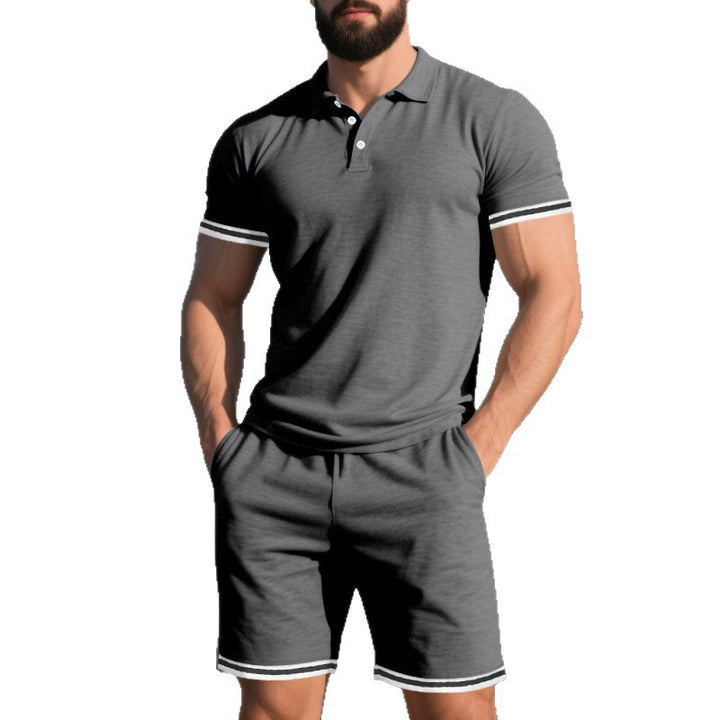 For men sporty polo shirt with contrasting sleeve edges and Lune London shorts