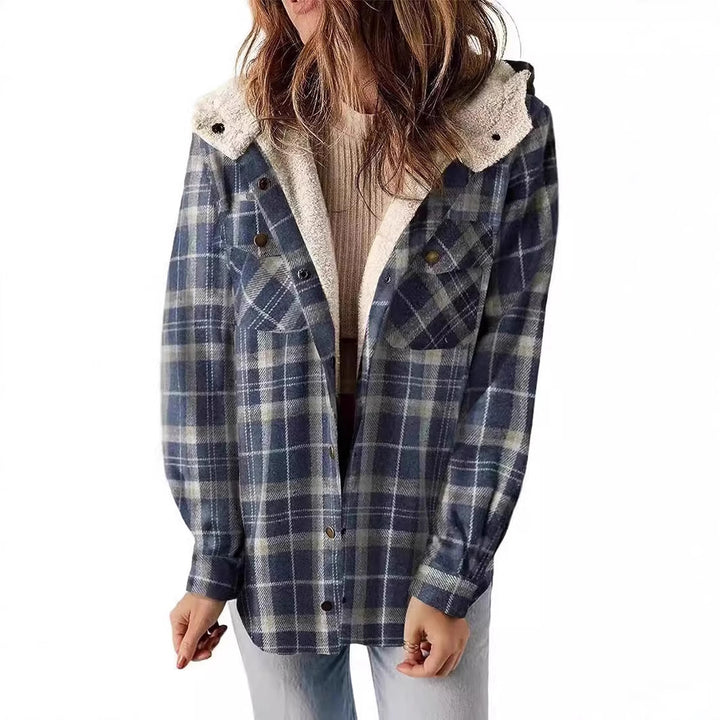 Women Flannel Checkered Jacket with Cozy Lining Amarae