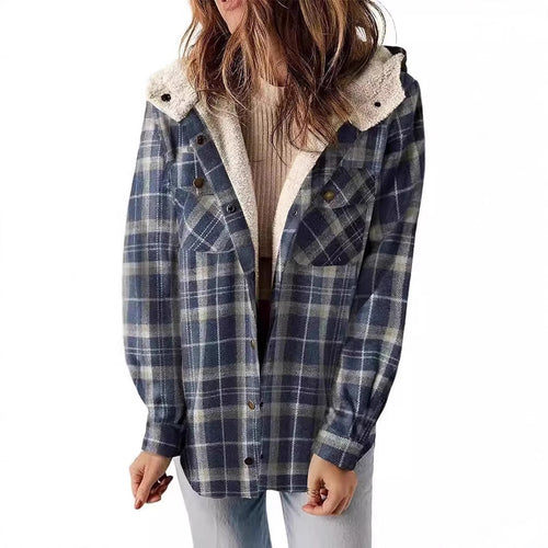 Women Flannel Checkered Jacket with Cozy Lining Amarae
