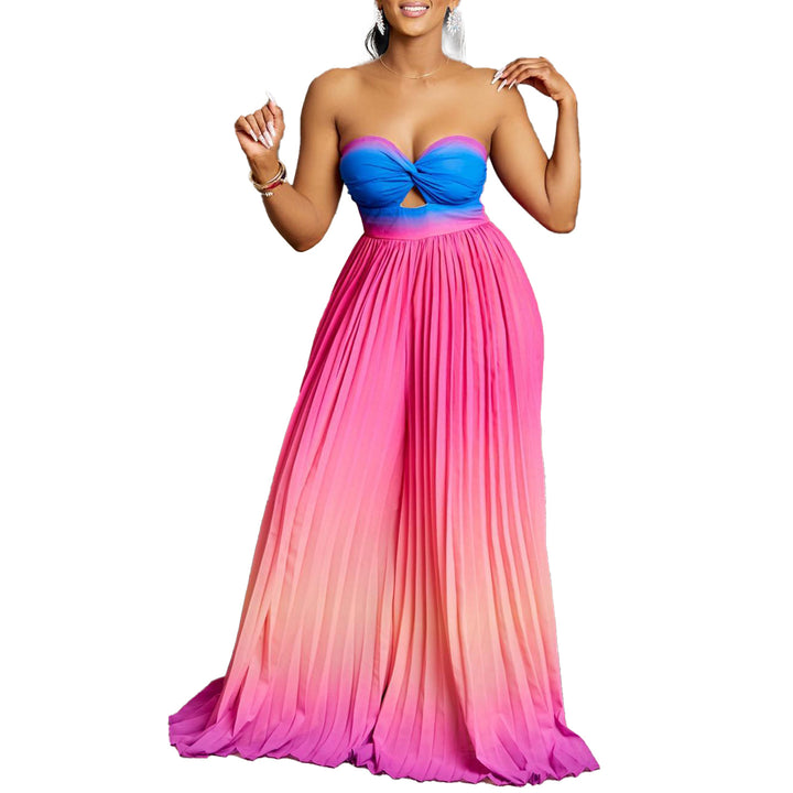 Maxi strapless dress for ladies with pleated details Lune London
