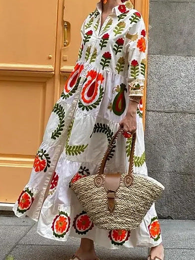 Long sleeve plaid dress for women with floral embroidery Lune London