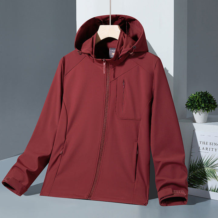 Women Light Softshell Hoodie Jacket with wind and water repellent membrane and chest zip pocket Amarae