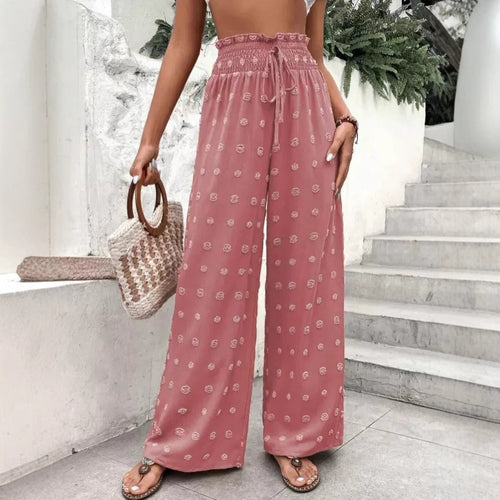 Wide palazzo pants for women with elastic waistband and decorative pattern Amarae