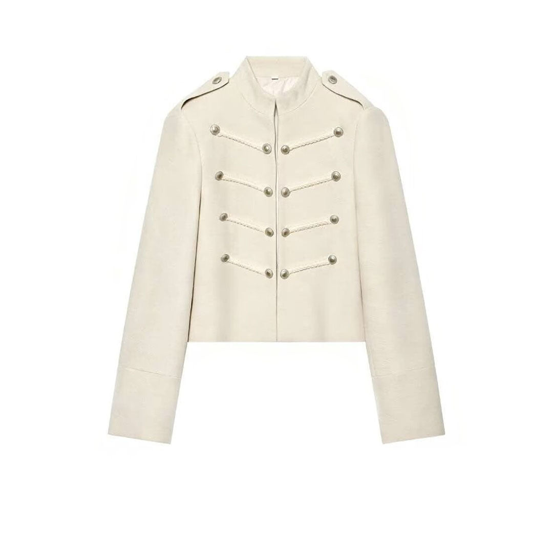 Women's short military jacket with stand-up collar, decorative cords and decorative buttons Amarae