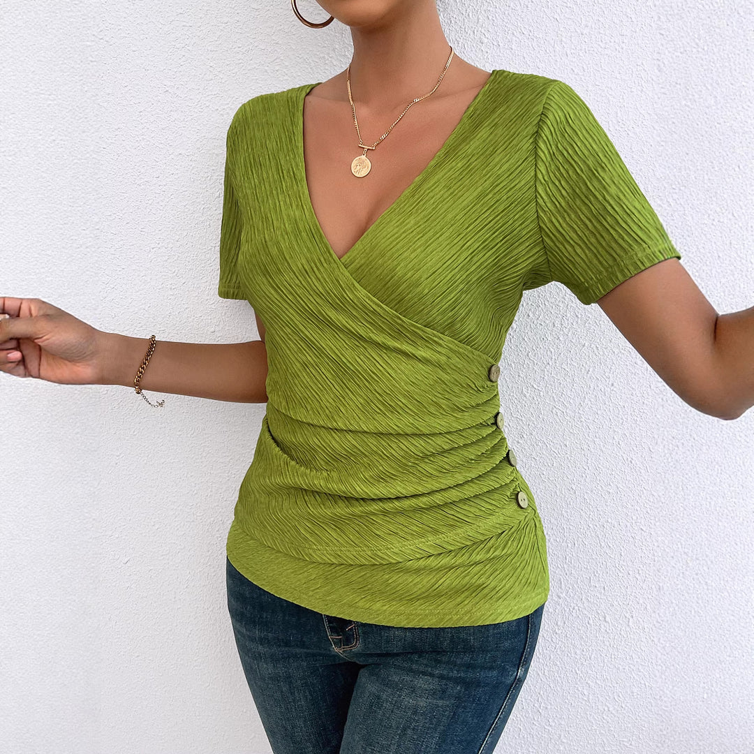 Women's wrap blouse with refined folds and button details Lune London