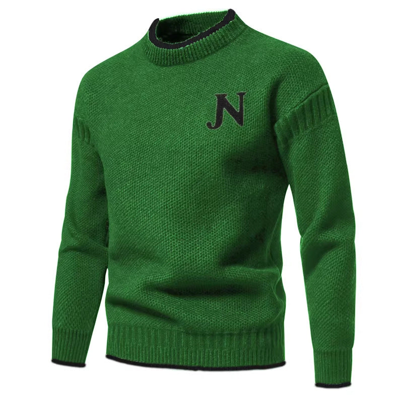 Men's Structured Knit Sweater with Chic Round Neck and Style