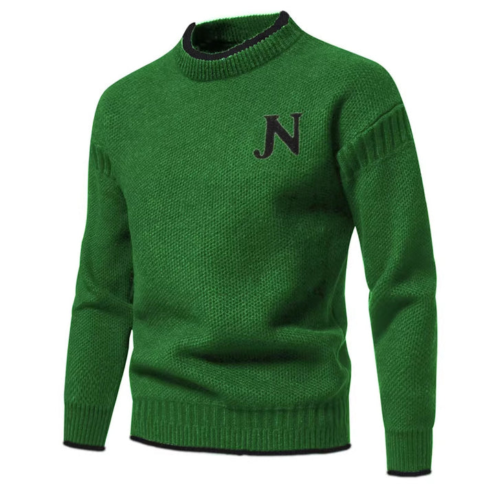 Men's Structured Knit Sweater with Chic Round Neck and Style