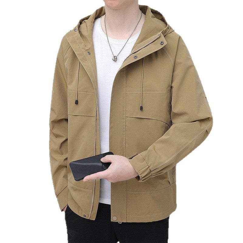 Lightweight transition jacket for men with functional pockets and adjustable hood Lune London