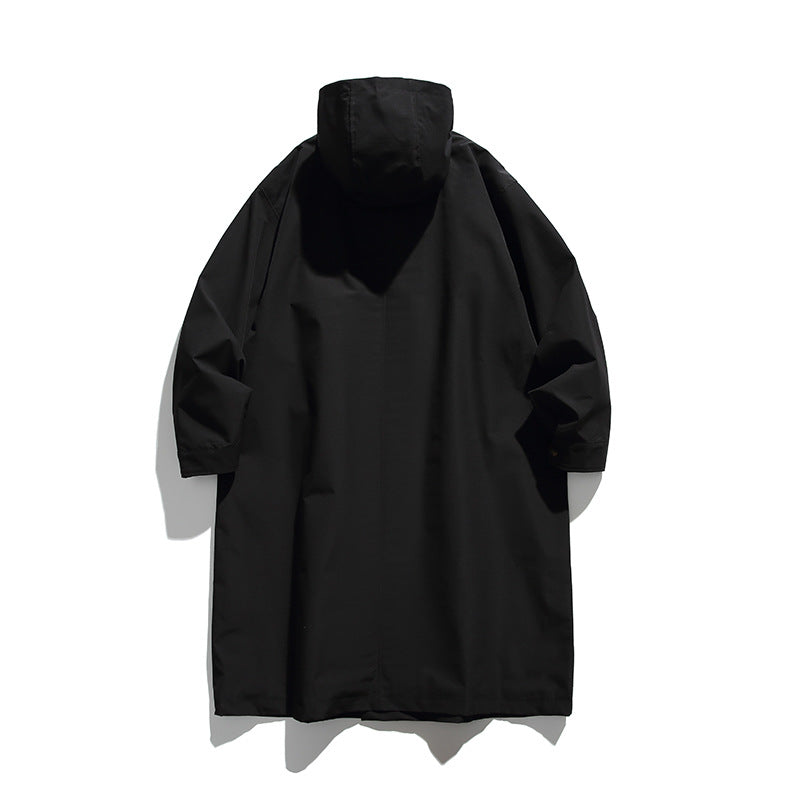 Unisex Longer Hooded Coat in Boxy Cut with Concealed Button Placket and Large Flap Pockets Amarae
