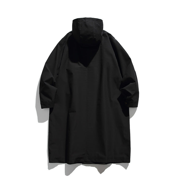 Unisex Longer Hooded Coat in Boxy Cut with Concealed Button Placket and Large Flap Pockets Amarae