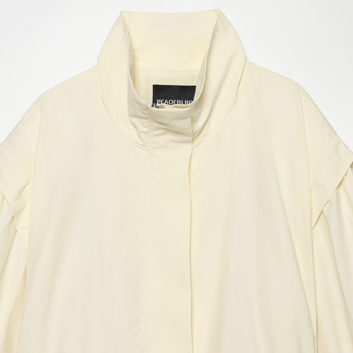 Women Lightweight Tailored Jacket with Stand Collar, Tied Belt and Cape Sleeve Detail Amarae
