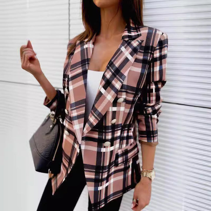 Custom tailored plaid double-breasted blazer for ladies Lune London