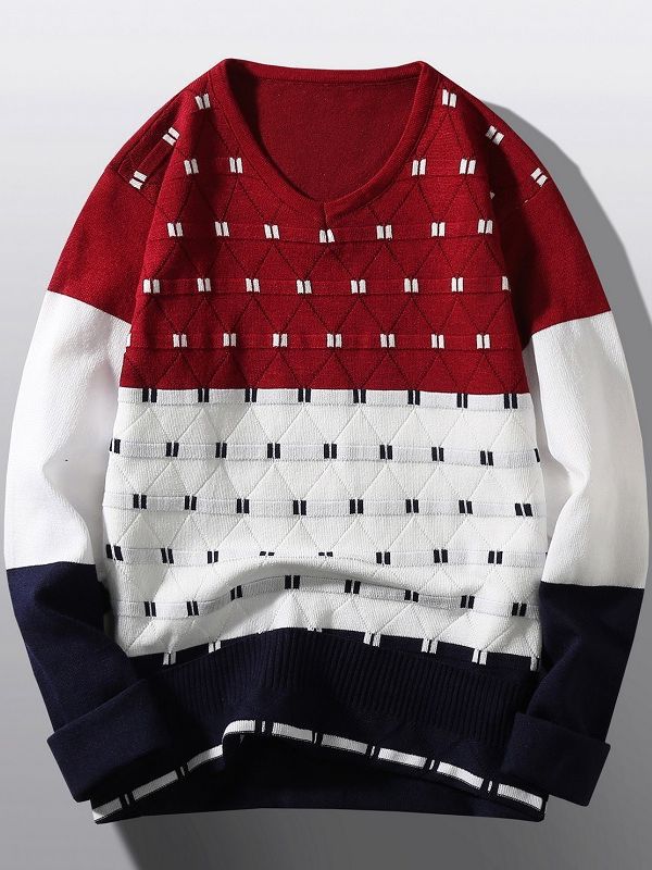 Pullover à col en V tendance pour femmes avec motif de structure graphique Lune London