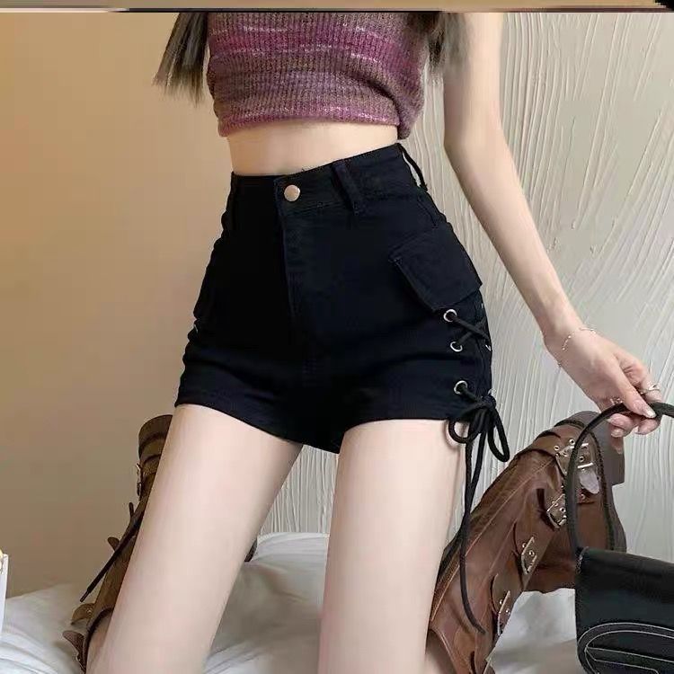 Women's High-Waist Shorts with Side Lacing Detail and Practical Pockets