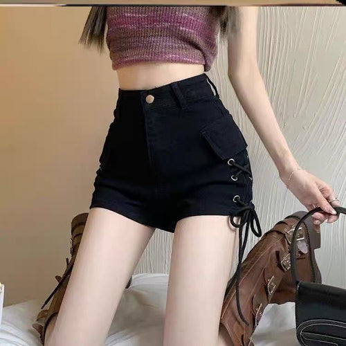 Women's High-Waist Shorts with Side Lacing Detail and Practical Pockets