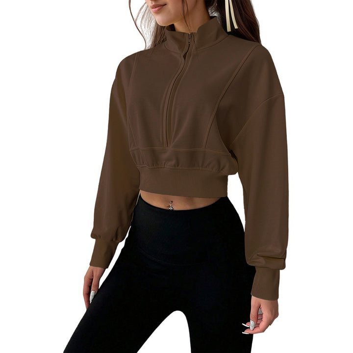 Sweat à col haut zippé pour femmes, cropped et en matériau doux Chic & Stil