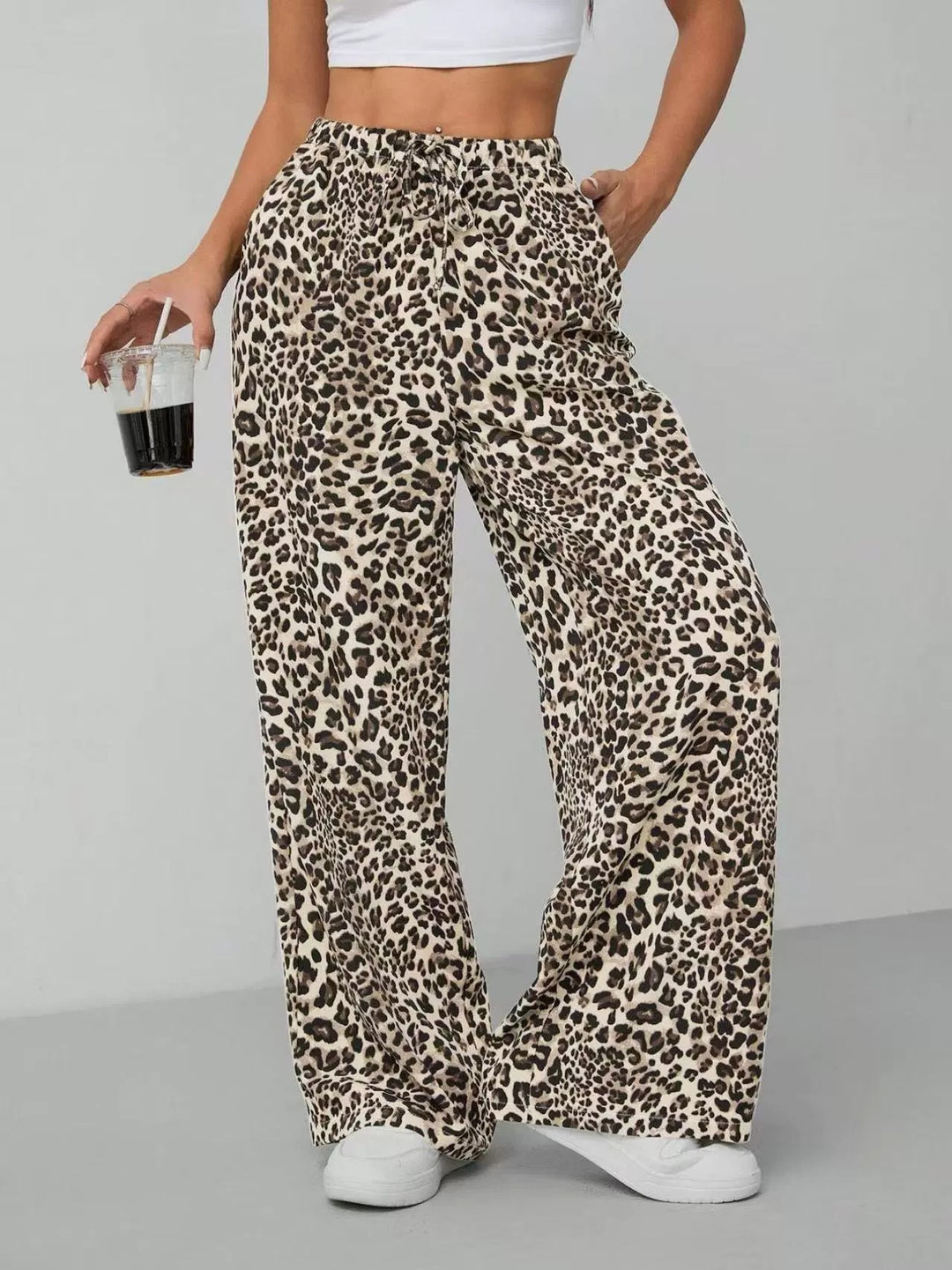 Lune London Women's Wide Chiffon Leopard Print Pants