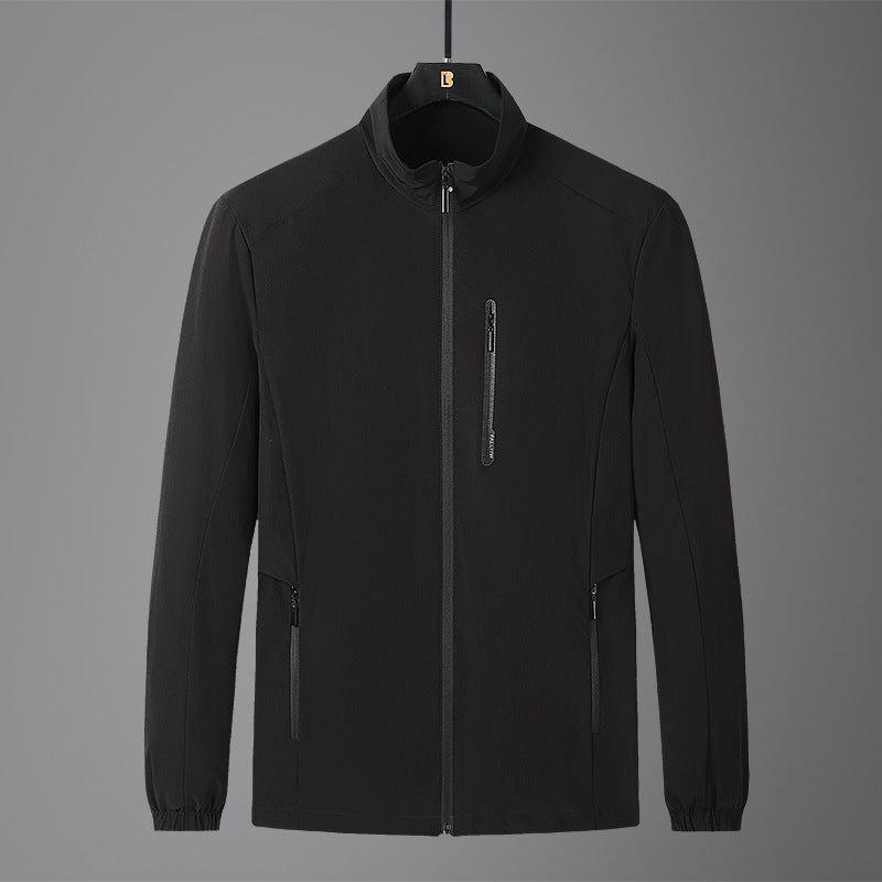 Men's Lightweight Softshell Jacket with Stand-Up Collar, Wind and Water-Repellent Surface, and Zipper Pockets Amarae