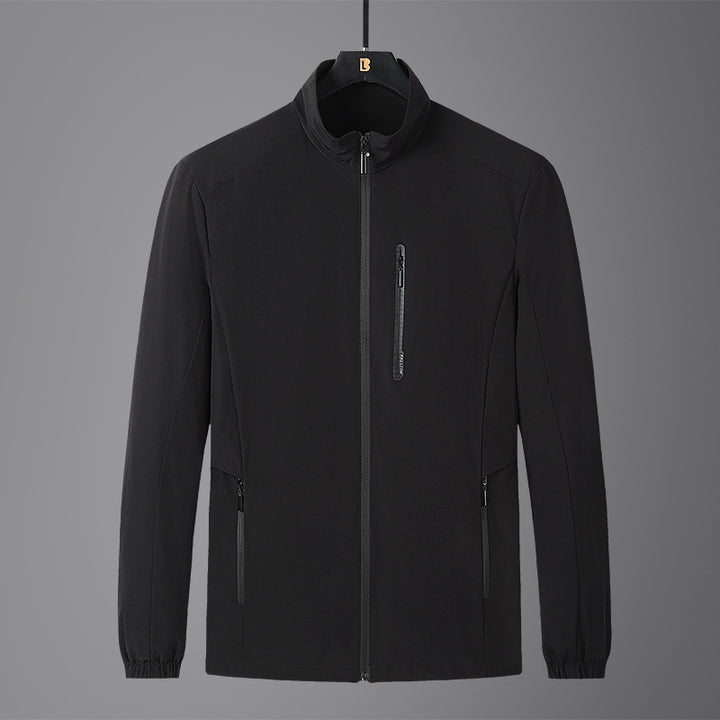 Men's Lightweight Softshell Jacket with Stand-Up Collar, Wind and Water-Repellent Surface, and Zipper Pockets Amarae