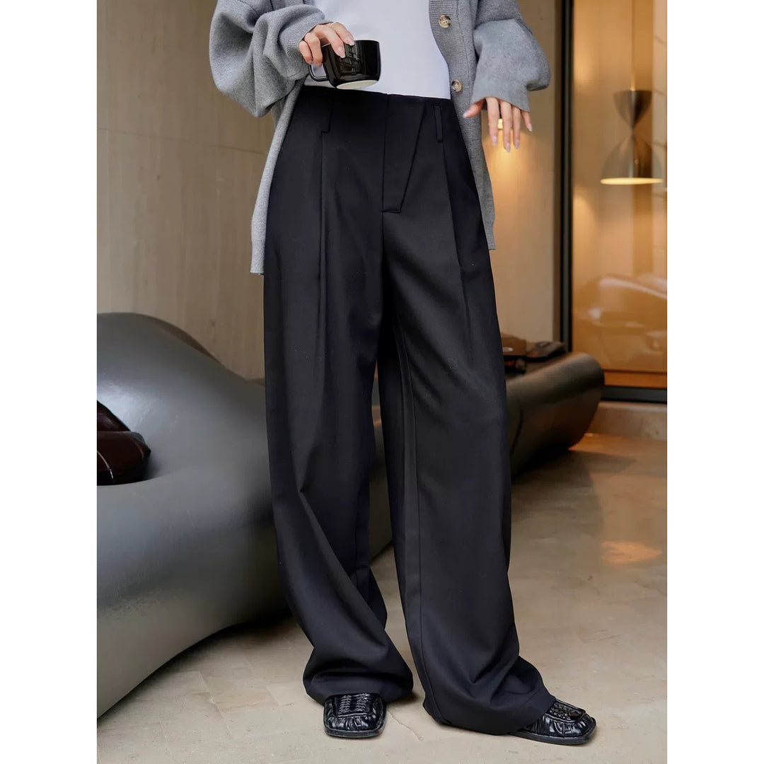 Women's High-Waisted Palazzo Suit Pants with Front Crease and Deep Crotch Amarae