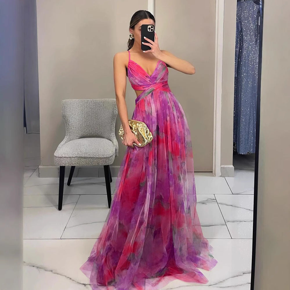 Lune London Floral Chiffon Evening Dress for Women