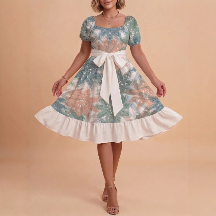 Women's elegant maxi dress with floral design and waist belt Lune London
