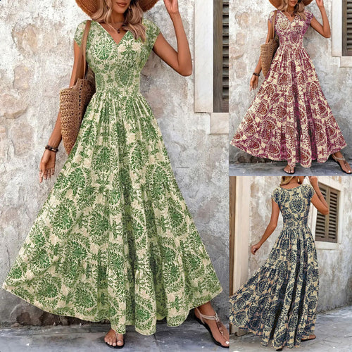 Maxi flower dress for women with V-neck and ruffled hem Amarae