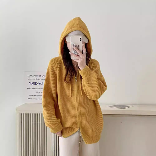Ladies comfortable knit hoodie with full zip and drawstring Amarae