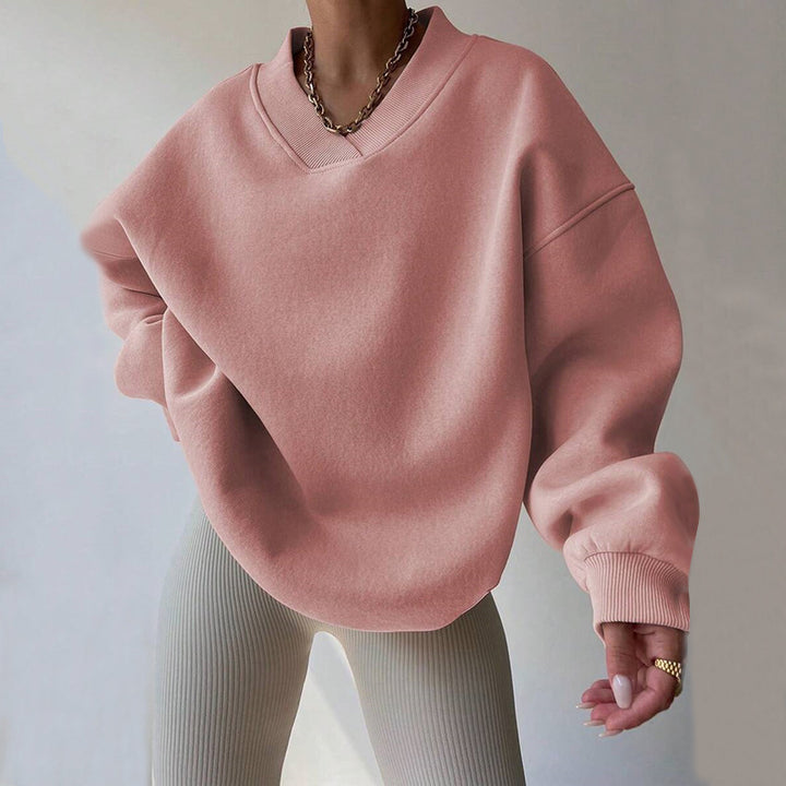 Women Oversized Sweatshirt with V-Neck and Wide Hem Lune London