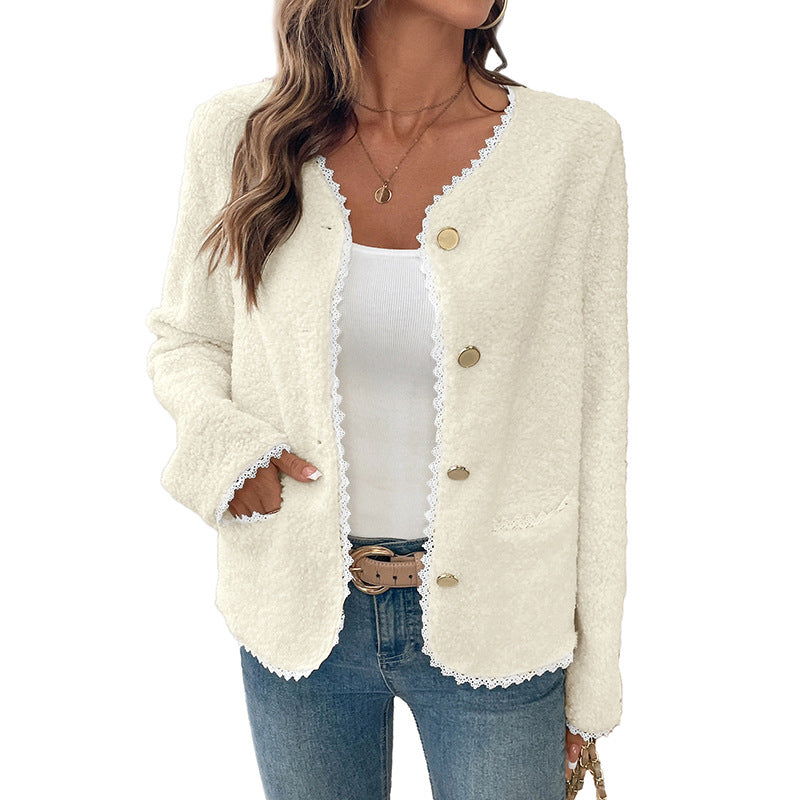 Soft teddy jacket for women with lace decoration Lune London