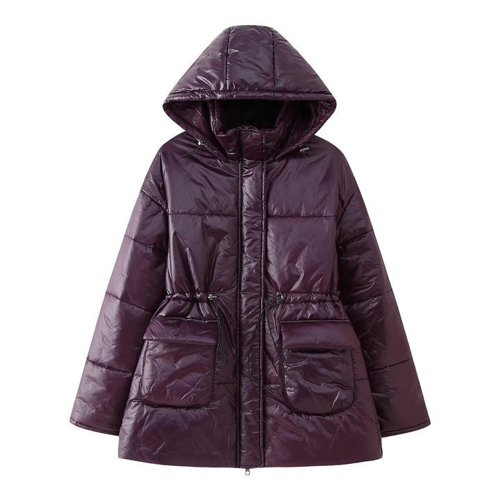 Ladies down jacket with hood and adjustable belt Lune London