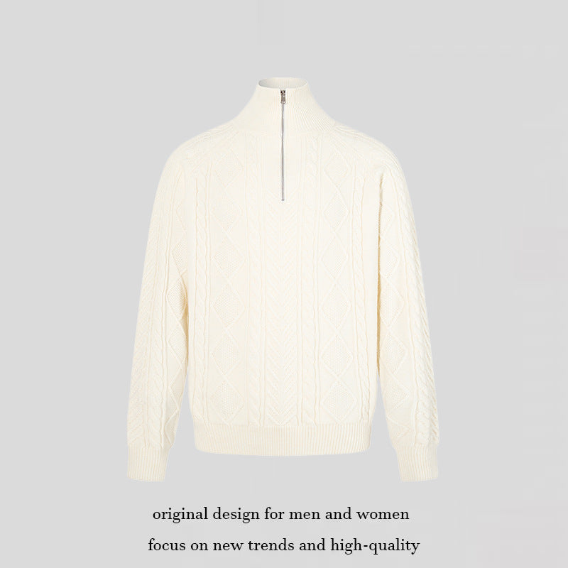 Women's Cable Knit Pullover with Short Zipper and Stand-Up Collar Amarae