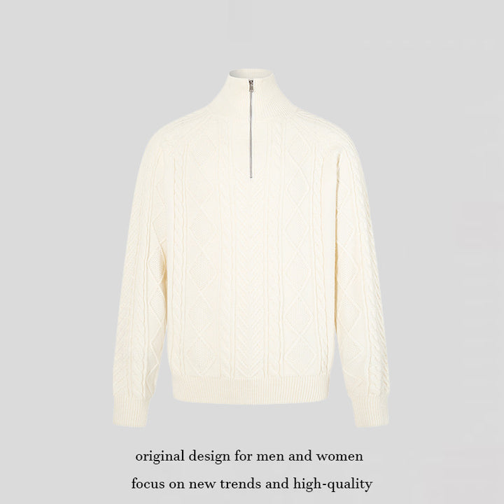 Women's Cable Knit Pullover with Short Zipper and Stand-Up Collar Amarae