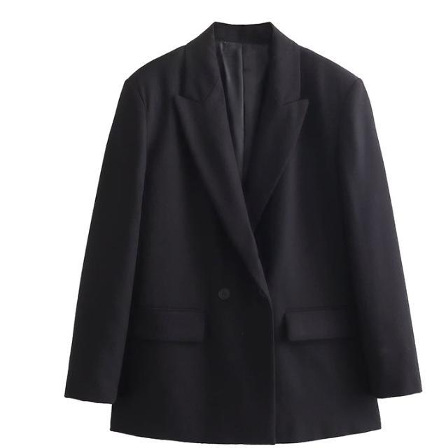 Women's Double-Breasted Boxy Blazer with Boxy Silhouette and Lapel Collar Amarae