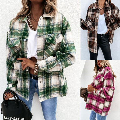 Oversized casual check flannel shirt for women Amarae