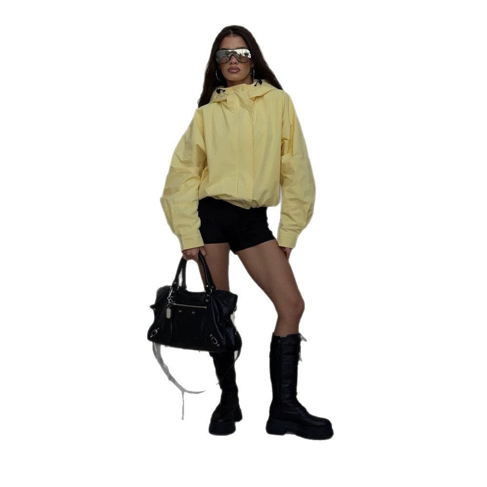 Women's Oversize Windbreaker Jacket with Hood and Short Cropped Cut Amarae