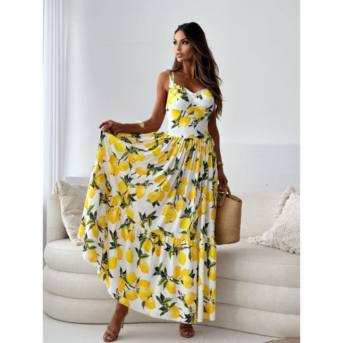 Maxi dress for women with floral pattern and high slits Amarae