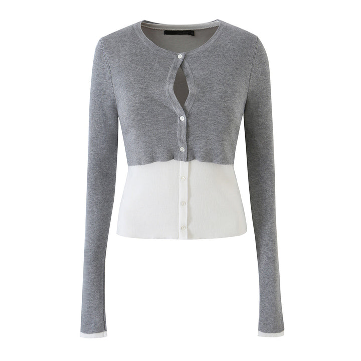 Ladies fine-knit bolero with integrated shirt panel and button details Amarae