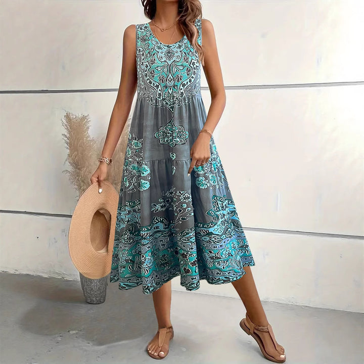 Ladies Bohemian Artistic Midi Dress Lune London