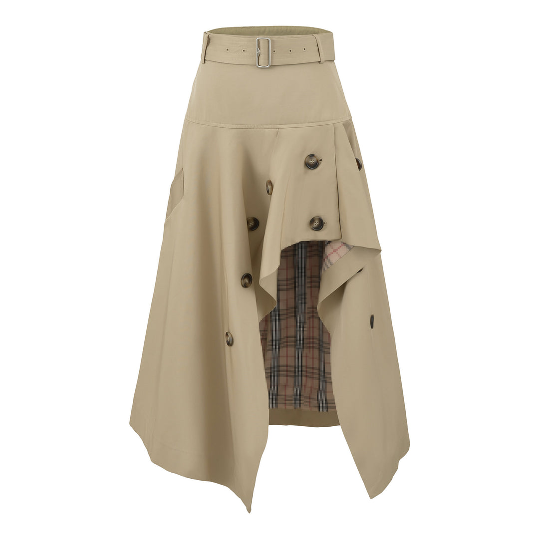 Women's Asymmetrical Trench Skirt with Waist Belt and Decorative Buttons Amarae