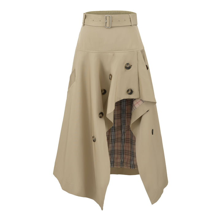 Women's Asymmetrical Trench Skirt with Waist Belt and Decorative Buttons Amarae