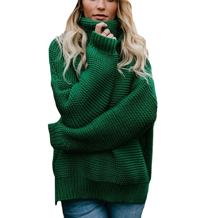 Chunky knit sweater for women with a high collar and relaxed silhouette Lune Londonl