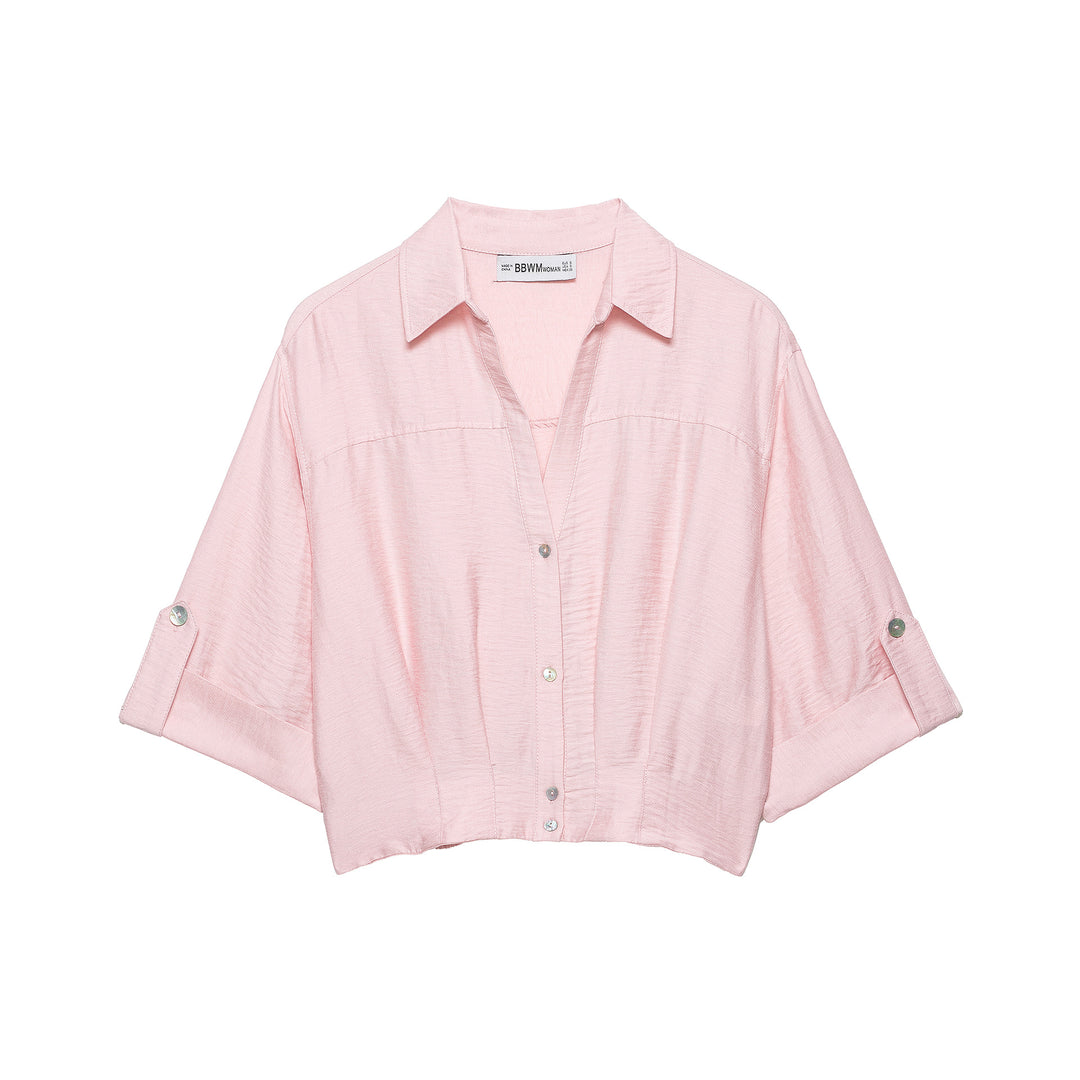 Women's Oversize Lightweight Shirt Blouse with Buttoned Sleeves and V-Neck Amarae